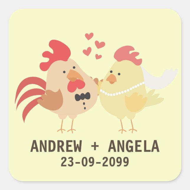 Sticker Carré Mariage au poulet de la ferme Économisez l'étiquet (Devant)
