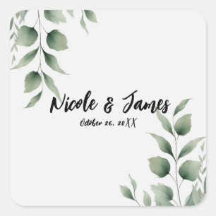 Sticker Carré Mariage Blanc Moderne avec un Minimum de Feuillage