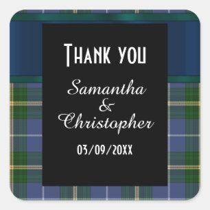 Sticker Carré Mariage bleu et vert tartan plaid