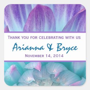 Sticker Carré Mariage bleu violet Dahlia Merci 004F