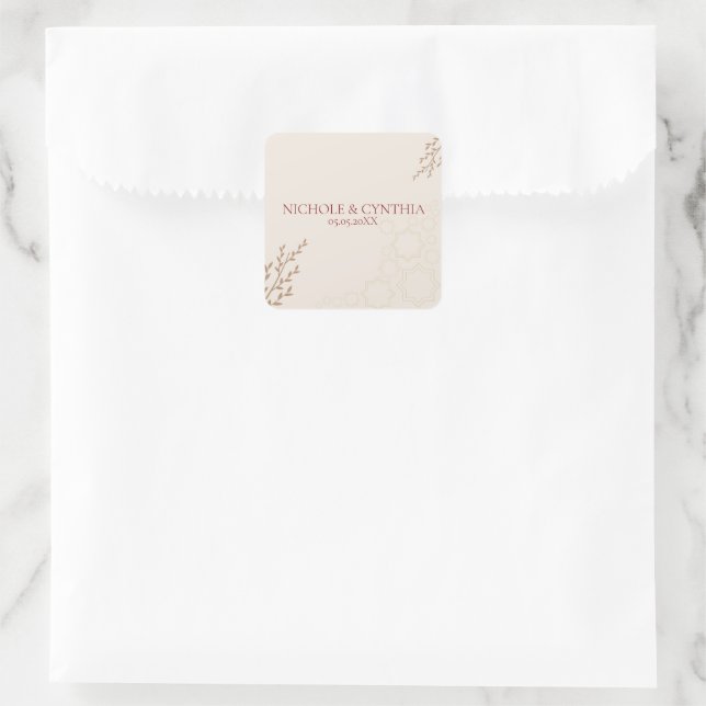 Sticker Carré Mariage Bohème Moderne Terracotta Orange Brûlé (Sac)