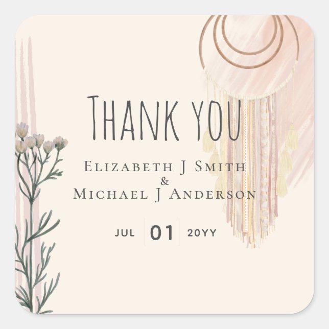 Sticker Carré MARIAGE BOHO Dusty Blue Peach Drecher Catcher (Devant)