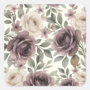 Sticker Carré Mariage botanique Dusty Mauve & Ivory Bloom