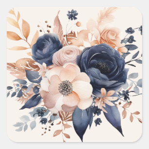 Sticker Carré Mariage Bouquet Marine Peach Copper