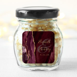 Sticker Carré Mariage Bourgogne Or Script Géode Agate