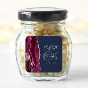 Sticker Carré Mariage Bourguignon Agate Argent Bleu Marine