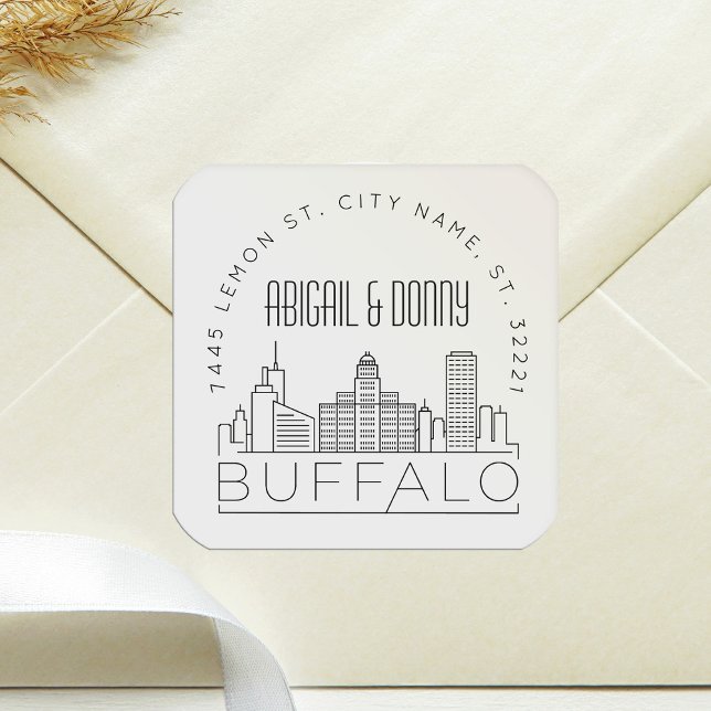 Sticker Carré Mariage Buffalo | Sceau d'enveloppe préadressé (Créateur téléchargé)