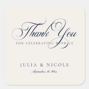Sticker Carré Mariage calligraphié classique en bleu marine sur 