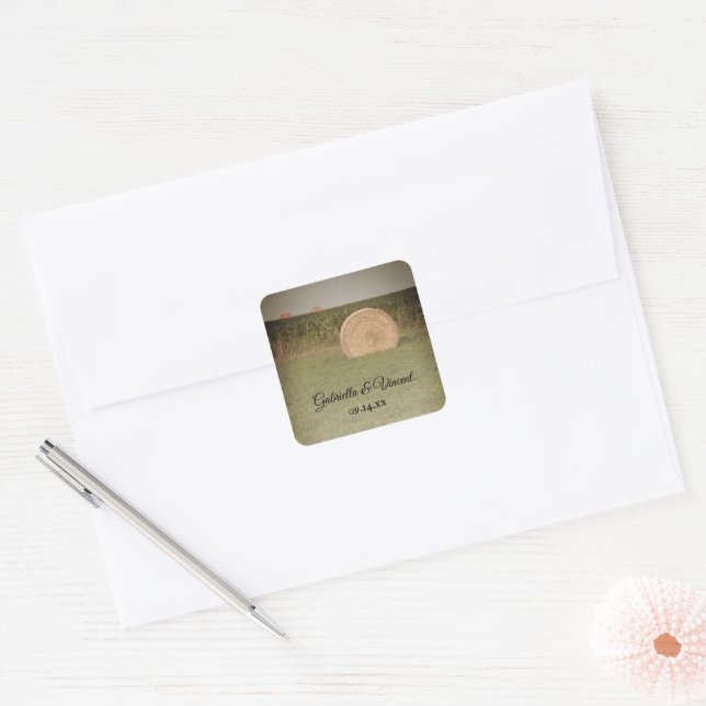 Sticker Carré Mariage campagnard Farm Hay Bales (Enveloppe)