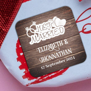 Sticker Carré Mariage campagnard rustique en bois blanc juste ma