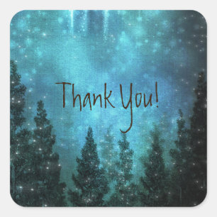 Sticker Carré Mariage Champêtre Étoilé avec Pins Rustiques