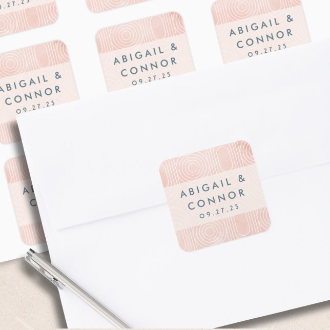 Sticker Carré Mariage chic de pêche Ovales et cercles (Créateur téléchargé)