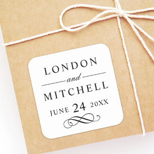 Sticker Carré Mariage Classique Monogramme Blanc et Noir