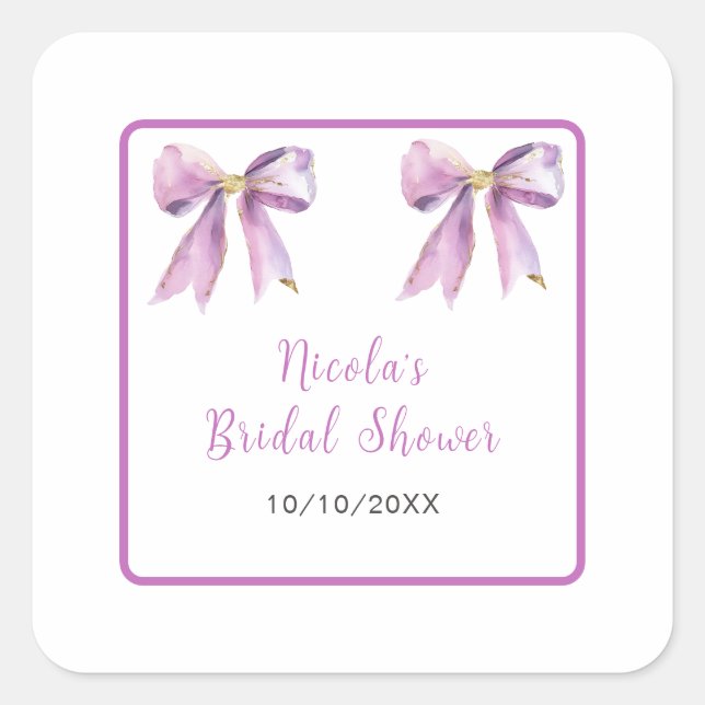 Sticker Carré Mariage Coquette Ruban Violet Baby Shower (Devant)