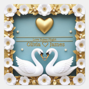 Sticker Carré Mariage Cygne Bleu Noms Personnalisés Style 💍
