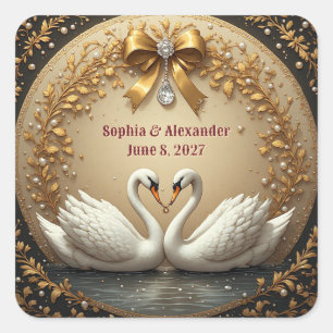 Sticker Carré Mariage Cygne d'Or avec Groupe Romantique ✨