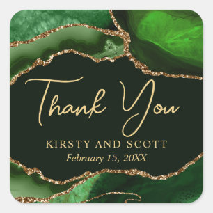 Sticker Carré Mariage d'agate de Parties scintillant Green et Go