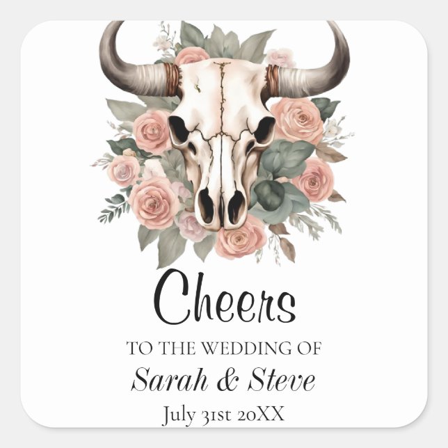 Sticker Carré Mariage d'âge du crâne floral de la vache de l'Oue (Devant)