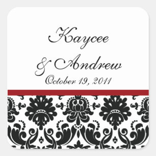 Sticker Carré Mariage damassé noir et rouge