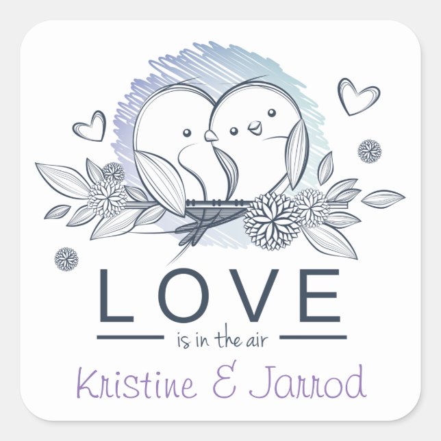 Sticker Carré Mariage d'Amour Personnalisé Purple Love Love (Devant)