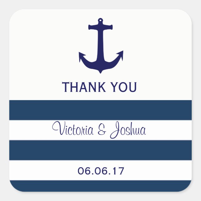 Sticker Carré Mariage d'Ancre des bandes bleues de la marine mar (Devant)