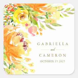 Sticker Carré Mariage d'aquarelle Budget Fleurs Jaunes