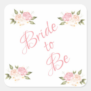 Sticker Carré Mariage d'aquarelle de mariée à la florale rose