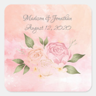 Sticker Carré Mariage d'aquarelle rose
