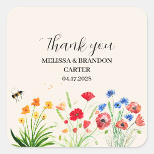 Sticker Carré Mariage d'aquarelle Rustique Fleur sauvage Garden
