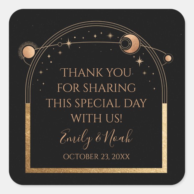 Sticker Carré Mariage d'astronomie mystique Black Gold Sun Moon (Devant)