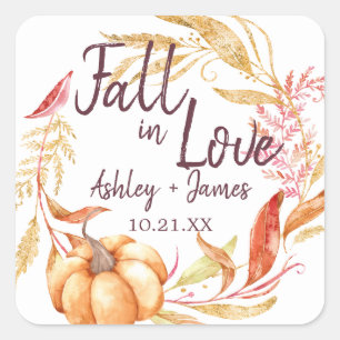 Sticker Carré Mariage d'Automne Élégante Tombe en Amour Monogram