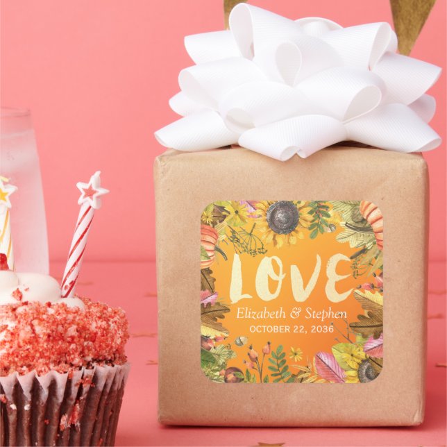 Sticker Carré Mariage de automne Merci Automne érable Feuille Ci (Fête)