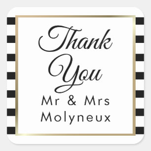 Sticker Carré Mariage de bande classique Faux Gold Foil Merci