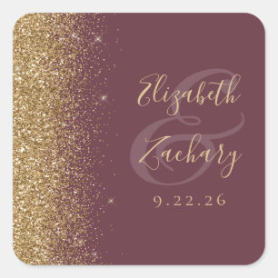 Sticker Carré Mariage de bord de Parties scintillant doré foncé 