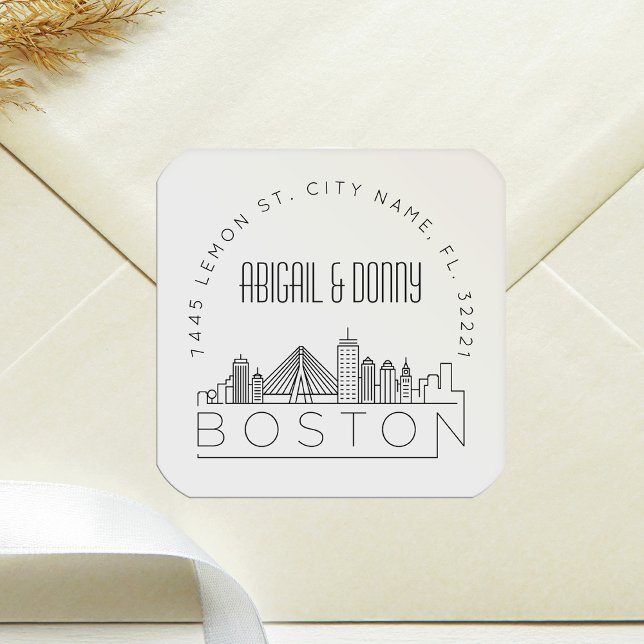 Sticker Carré Mariage de Boston | Sceau d'enveloppe préadressé (Créateur téléchargé)