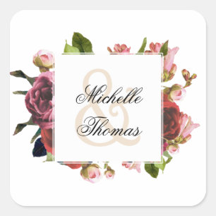 Sticker Carré Mariage de bouquet rose