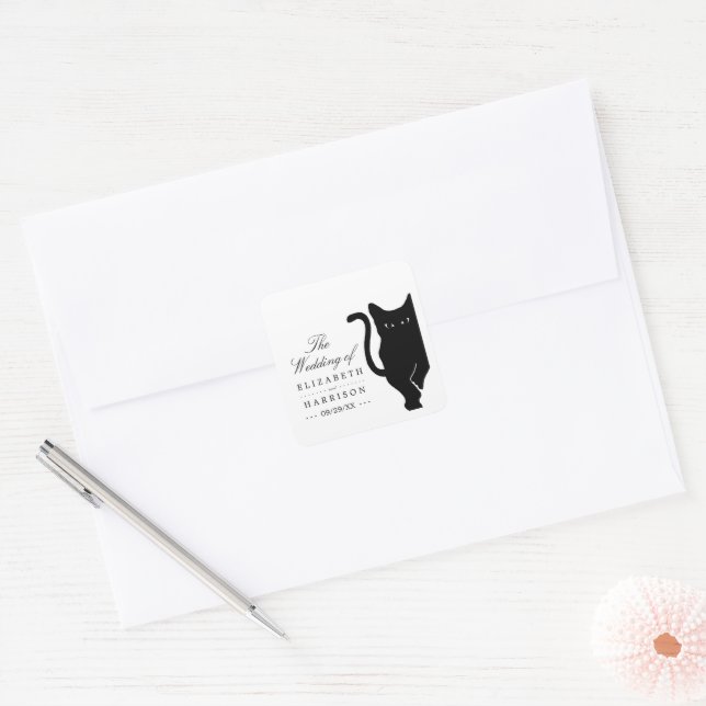 Sticker Carré Mariage de chat noir Whimsical moderne (Enveloppe)