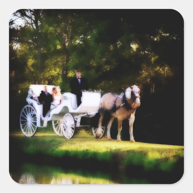 Sticker Carré Mariage de cheval de transport romantique (Devant)