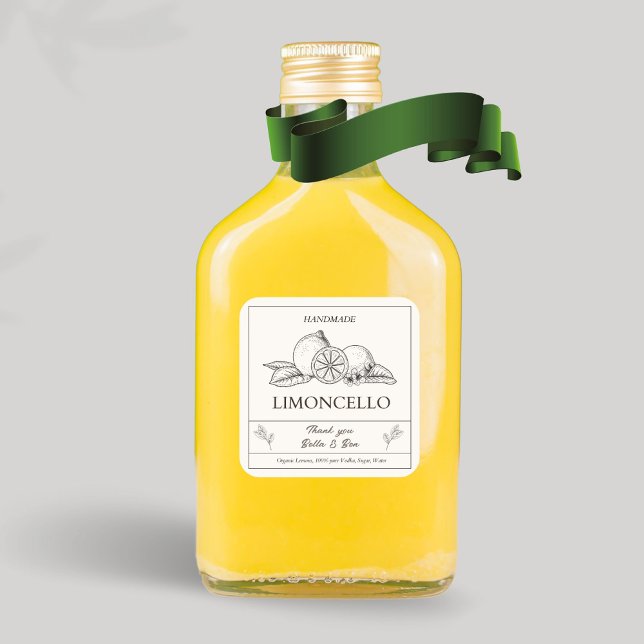 Sticker Carré Mariage de citron moderne Limoncello bouteille (Créateur téléchargé)