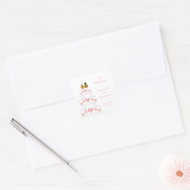 Sticker Carré Mariage de conception de gâteau mariage (Enveloppe)