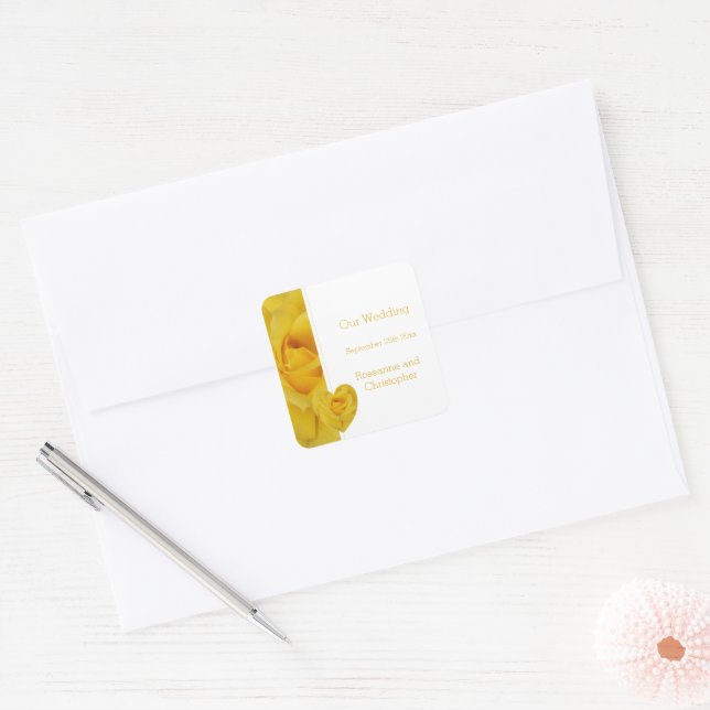 Sticker Carré Mariage de conception du coeur rose jaune (Enveloppe)