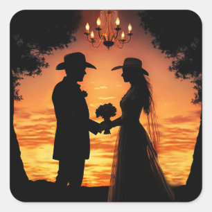 Sticker Carré Mariage de Country Western de mariés