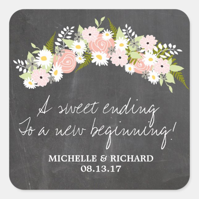 Sticker Carré Mariage de couronnes florales (Devant)