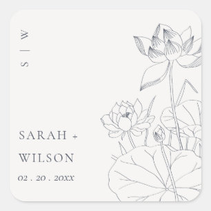 Sticker Carré Mariage de croquis floral Nénuphar minimal