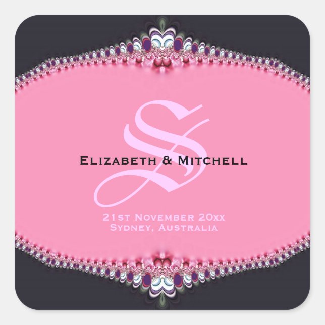 Sticker Carré Mariage de dentelle rose Princess (Devant)