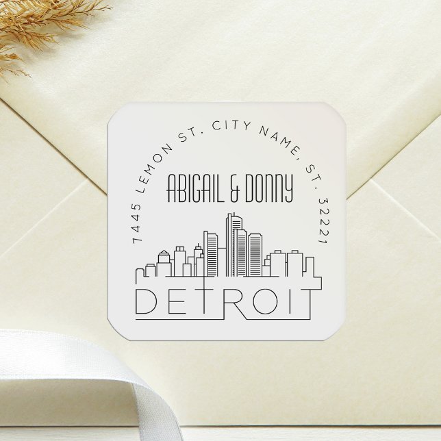Sticker Carré Mariage de Detroit | Sceau d'enveloppe préadressé (Créateur téléchargé)