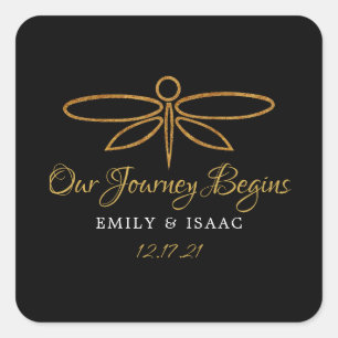 Sticker Carré Mariage de dragonfly vintage Gold