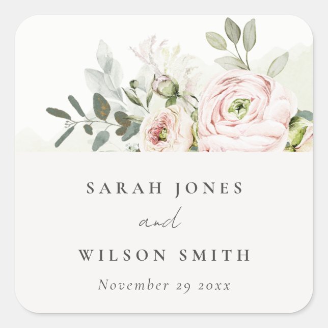 Sticker Carré Mariage de feuillage Eucalyptus Pink (Devant)