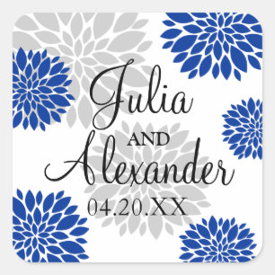Sticker Carré Mariage de flambée de fleurs Royal Blue et Silver
