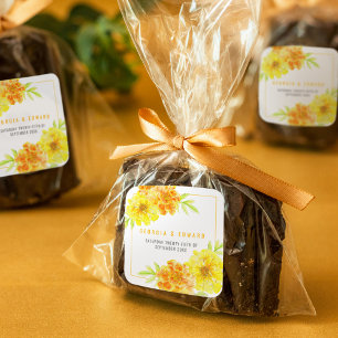 Sticker Carré Mariage de fleurs d'aquarelle jaune marigold